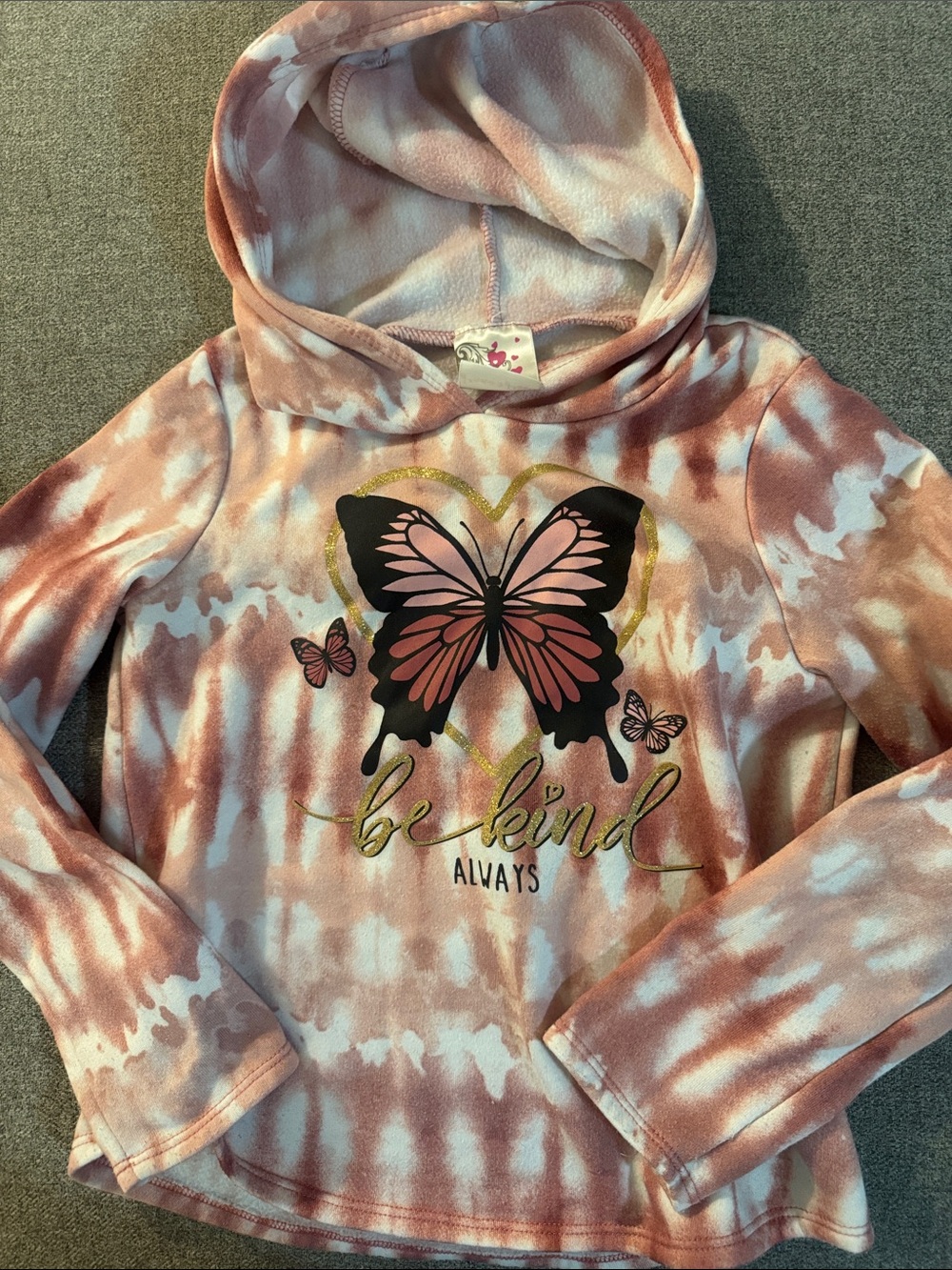 5/$15- Girls' Pink Tie-Dye Butterfly Hoodie - Be Kind Always